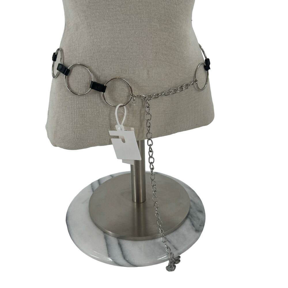 True Religion Silver Faux leather hoops rings chain belt